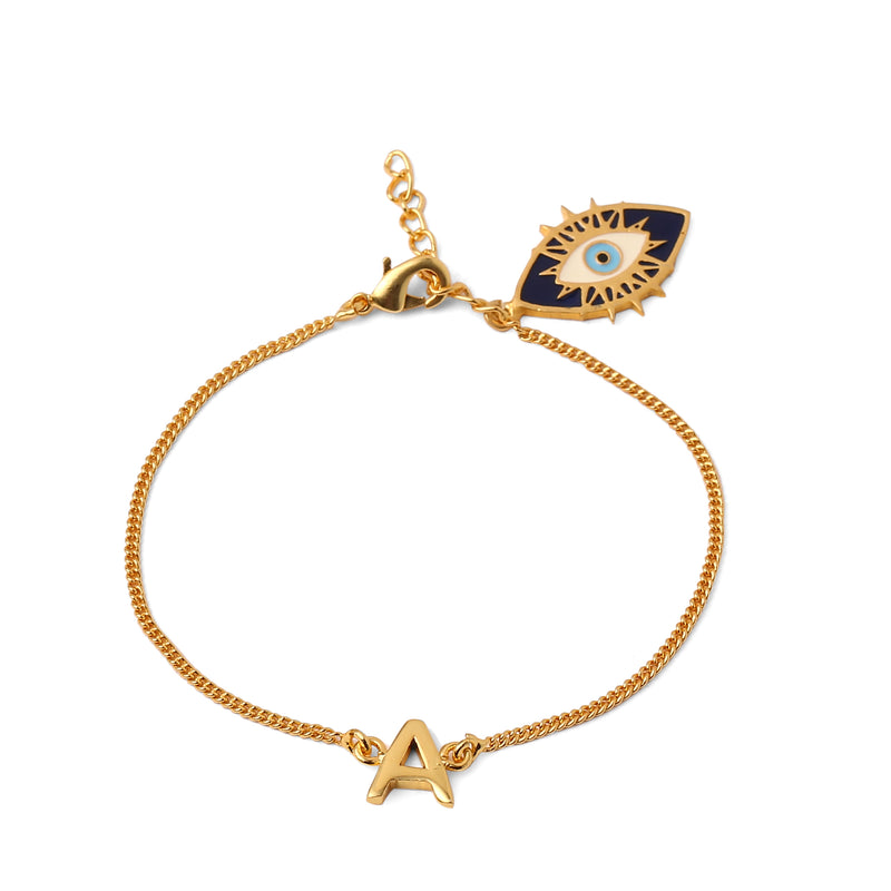 Evil Eye charm bracelet with Diamonds & Sapphire in Gold