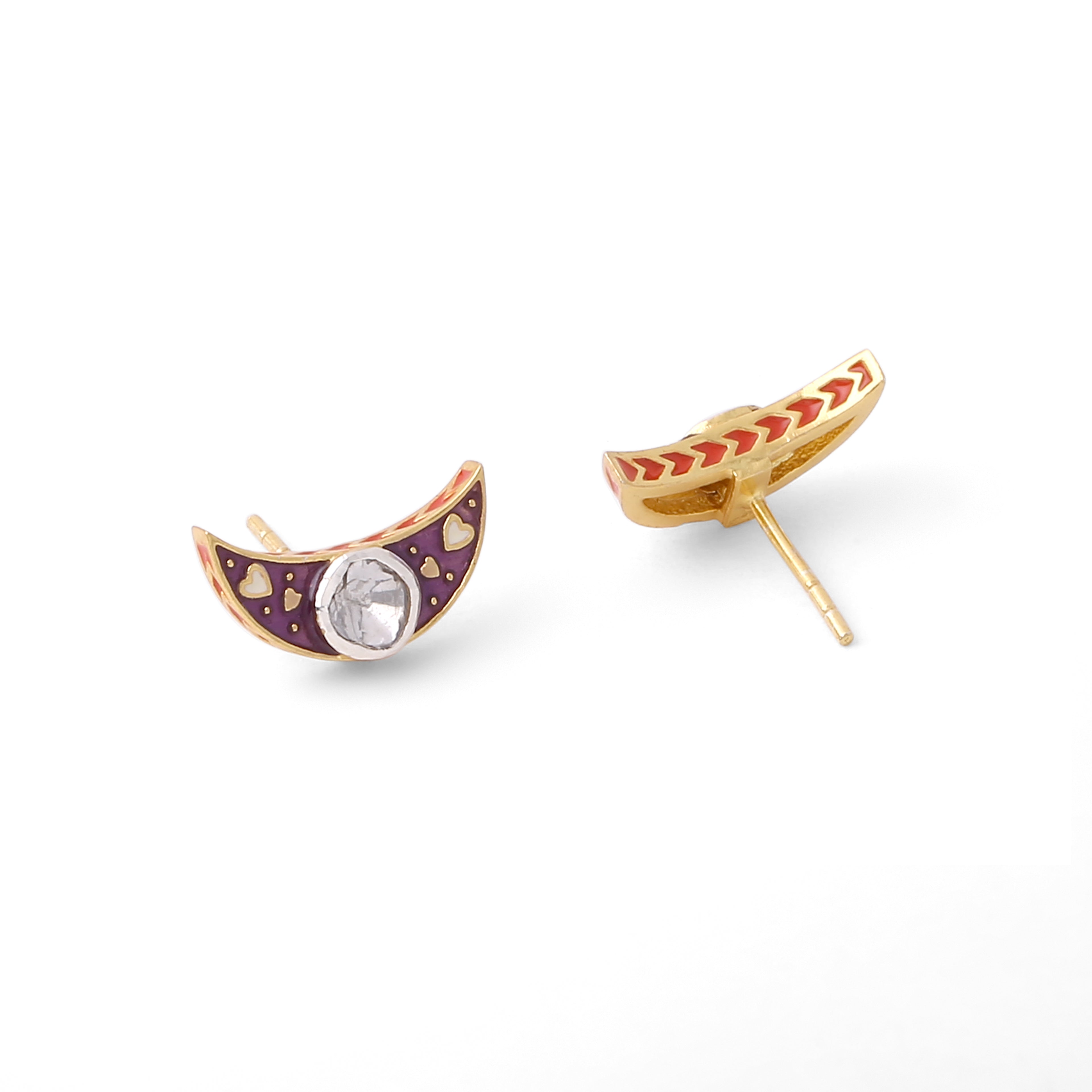 Crescent Polki Studs