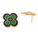 Le Flore Studs - Fern & Black