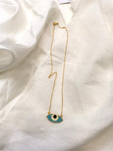 Evil Eye Enamel Neck Chain - Turquoise Gold