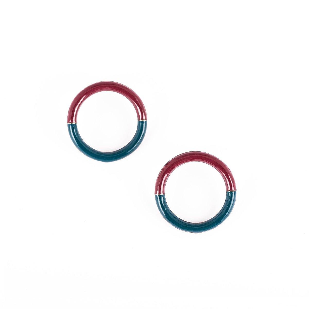 Amor Circle Earrings - Teal and Barn red - AZGA