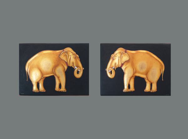 Elephant pair - MDF with real gold work