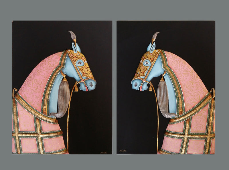 Horse pair - MDF with real gold work