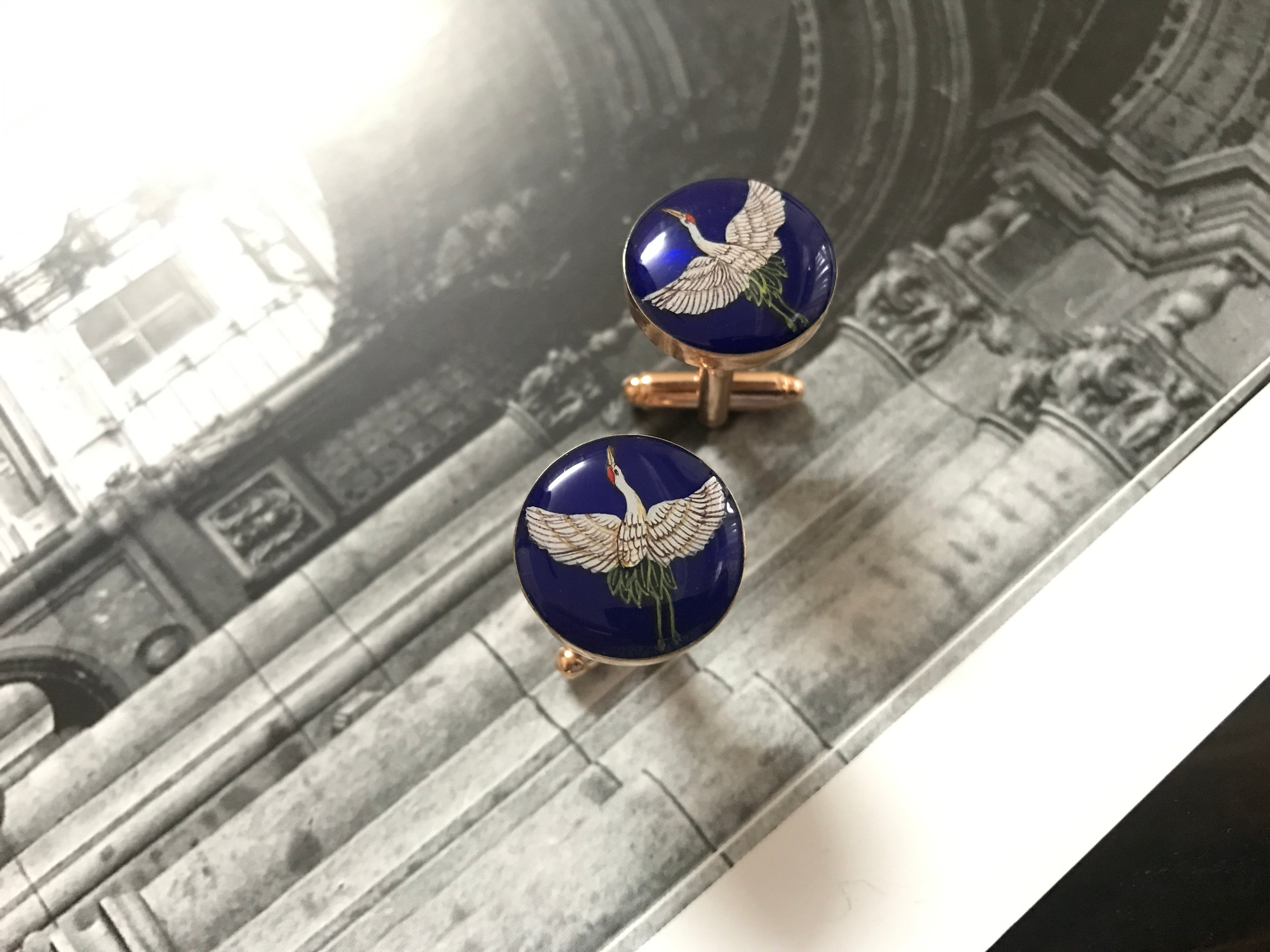 Hand-painted Crane Cufflinks - AZGA