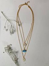 Multi layer neckchain / hamsa, clover, evil eye