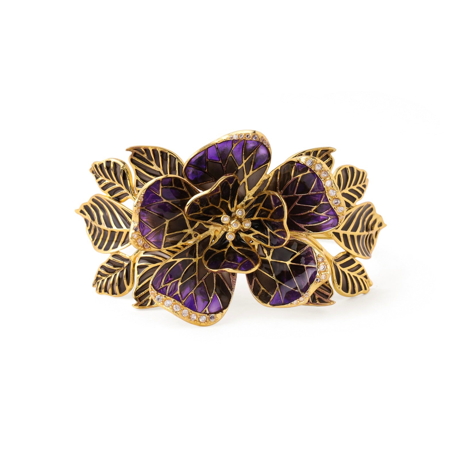 Fiore Floral Cuff - Amethyst and Smoky